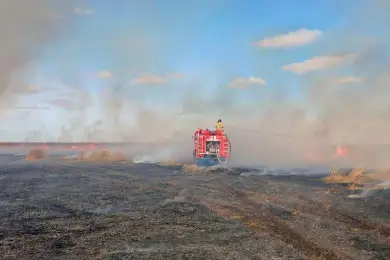 Пожарные потушили горевший камыш 