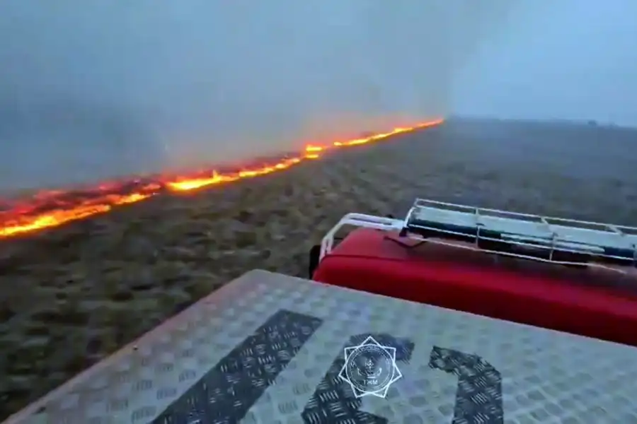 МЧС показало тушение пожара в Баянаульском районе 